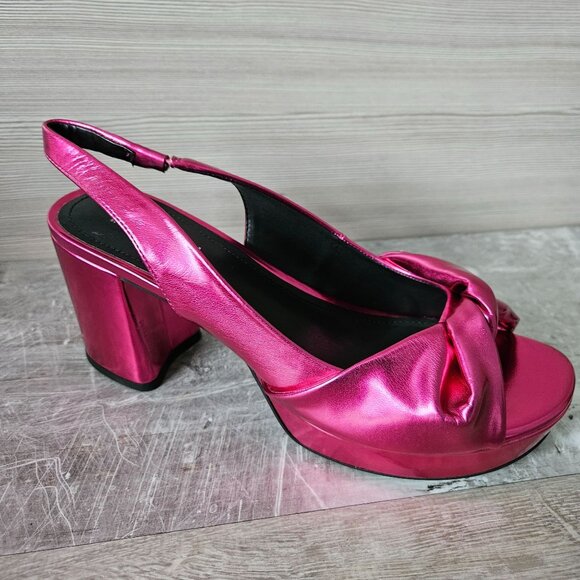 Kenneth Cole Reaction Rylee Hot Pink Metallic Slingback Platform Sandals Size 8. - Picture 6 of 16